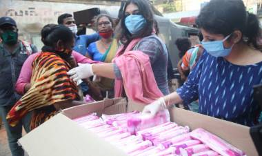 On World Menstrual Hygiene Day Apsara Reddy visited Kellys area and distributed masks and sanitary kits