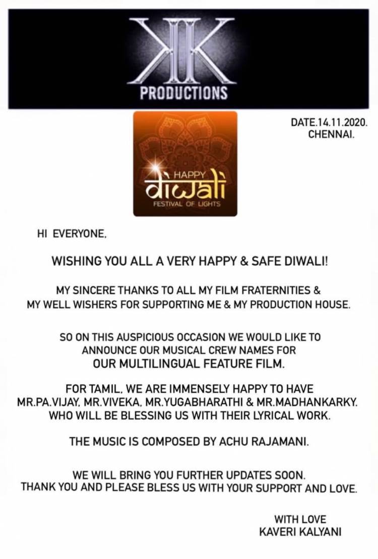 @K2KProduction wishing all a happy & prosperous #Diwali Tamil Music production begins