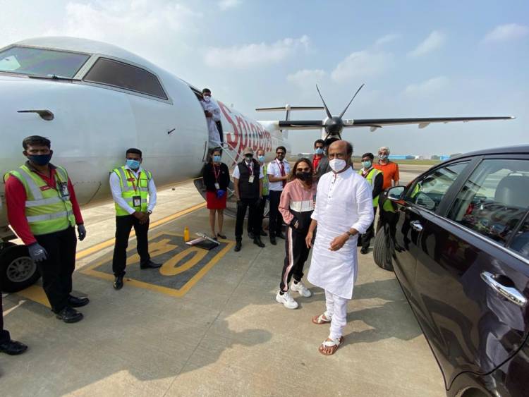 #SuperstarRajinikanth leaves to Hyderabad for #Annaatthe shoot