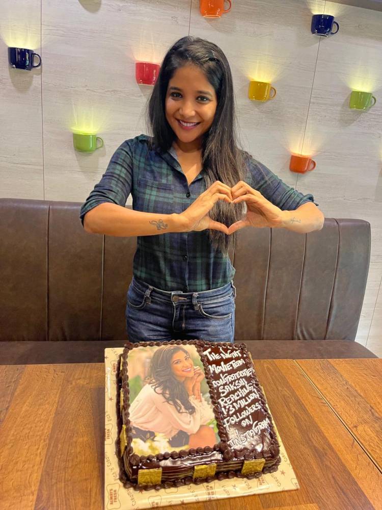 #TheNight movie team celebrates their heroine @ssakshiagarwal for reaching 1.3 Million Instagram Followers #SakshiAgarwal
