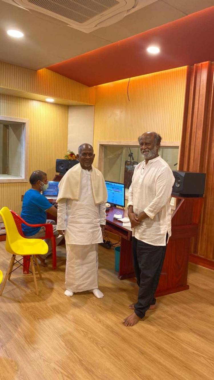 இசைஞானி   இளையராஜா ஸ்டூடியோவை பார்த்து ரசித்து பாராட்டிய   சூப்பர் ஸ்டார் ரஜினிகாந்த்