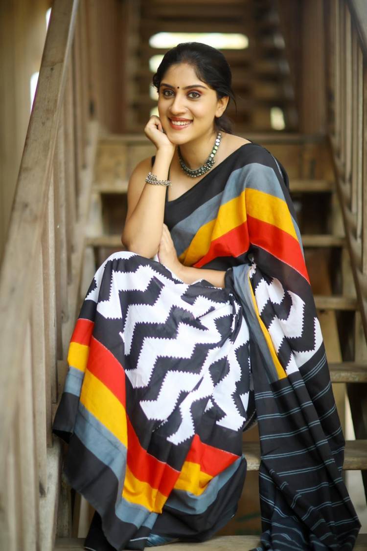 Pretty girl #DhanyaBalakrishna in a multi-colour trendy saree!