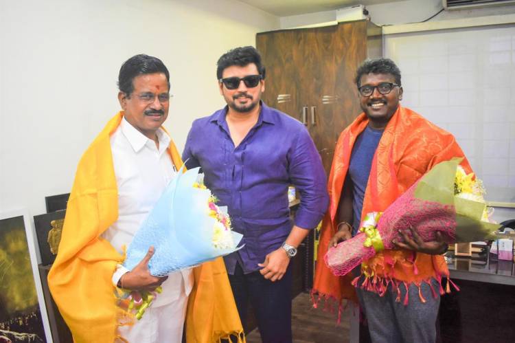 @actorprashanth met producer Sri.Dhanu @theVcreations & Director Mariselvaraj @mari_selvaraj & congratulated them for their stupendous success of the movie KARNAN