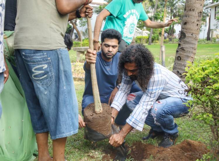 #STR Planted trees in #Maanaadu shooting spot in memory of Legend  @Actor_Vivek sir!