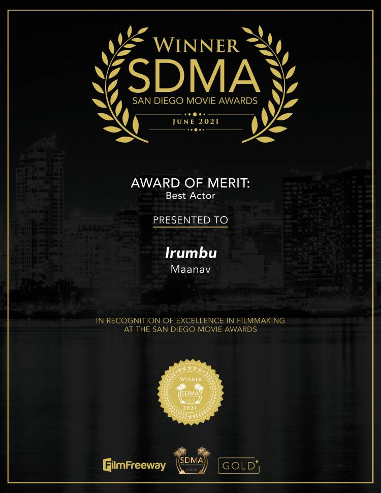 Maanav Bags Best Actor award at  SAN DIEGO MOVIE AWARDS, USA