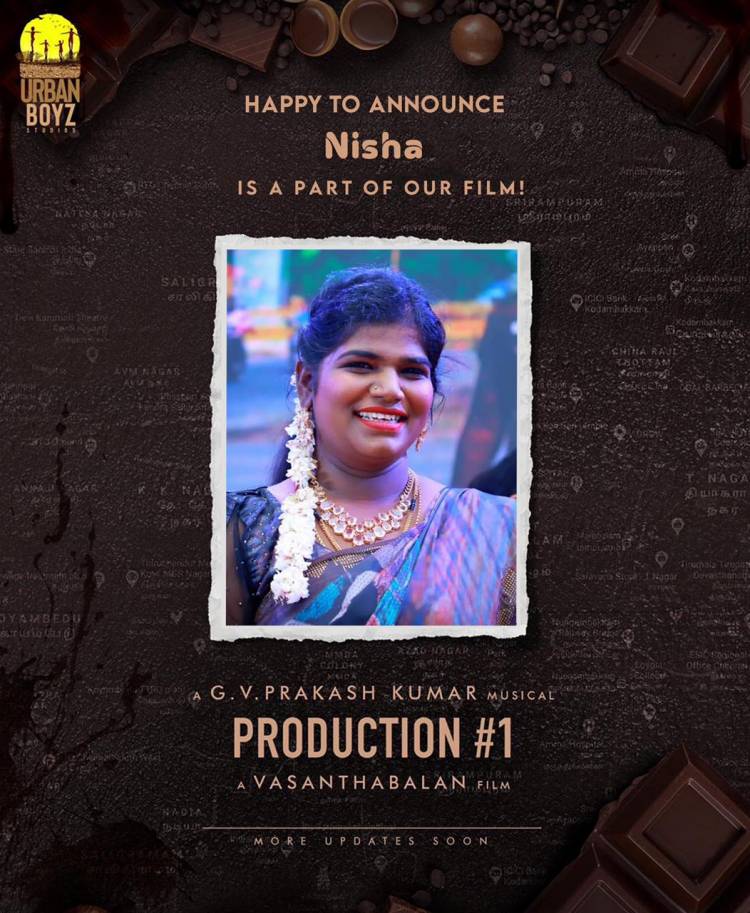 இயக்குனர் வசந்த பாலன் இயக்கி, நடிகர் அர்ஜுன் தாஸ் கதாநாயகனாக நடிக்கும் படத்தில்,  விஜய் டிவி புகழ் அறந்தாங்கி நிஷா மற்றும் பவா லட்சுமணன் முக்கிய கதாபாத்திரங்களில் இடம்பெற்றுள்ளனர்!