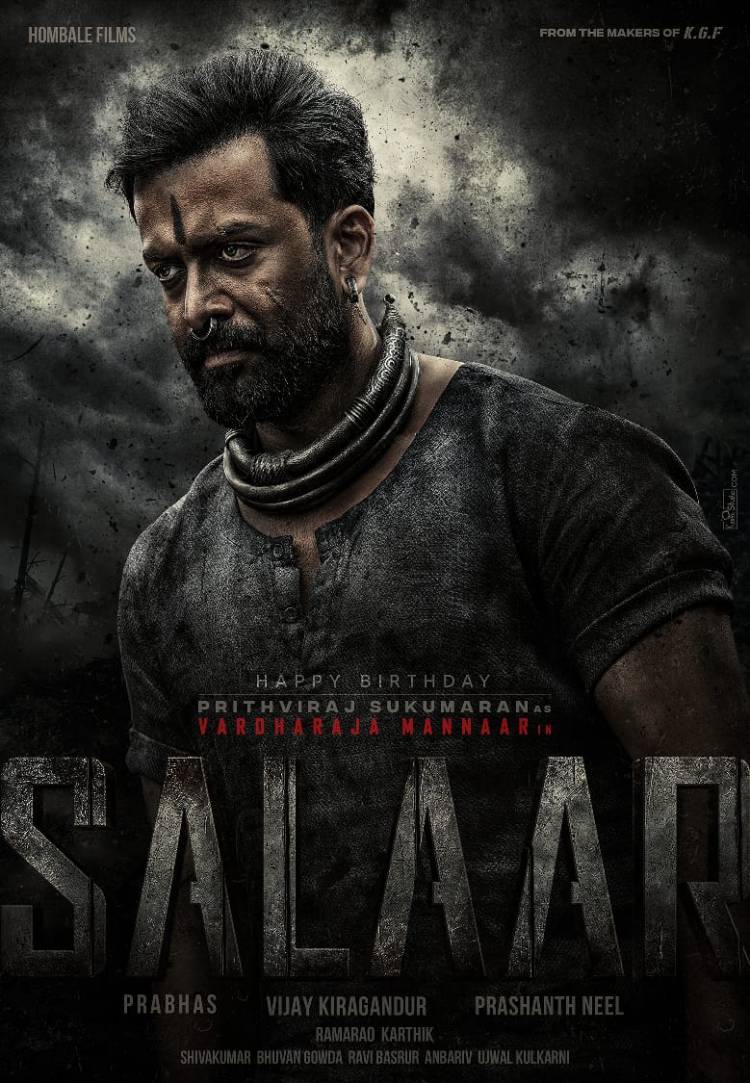 கதாபாத்திர தோற்றப் புகைப்படத்தை வெளியிட்டு, மலையாள நட்சத்திர ஸ்டார் பிருத்விராஜின் பிறந்த நாளுக்கு வாழ்த்து தெரிவித்த 'சலார்' படக்குழு