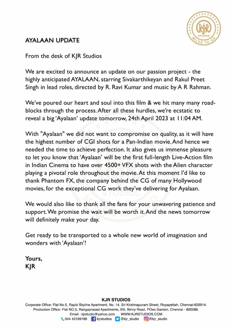 AYALAAN UPDATE  From the desk of KJR Studios 