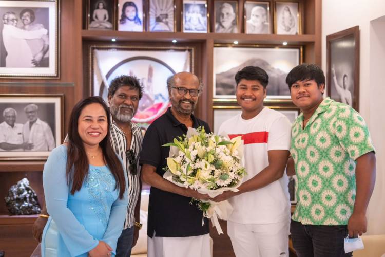 Superstar Rajinikanth blesses Stun Siva's son Kevin Kumar as he is all set to debut as stunt director.