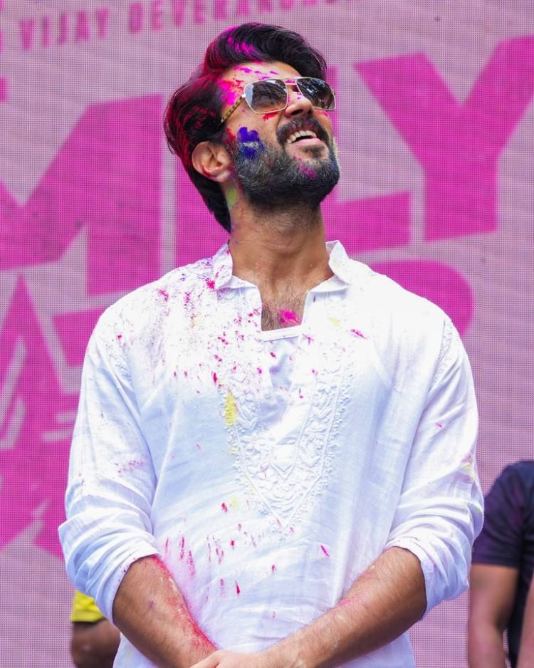 Family Star Team launches third single "Madhuramu Kadha" in Holi Celebrations along with families