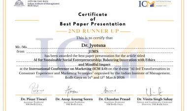  Dr. Jyotsna Oswal Secures 2nd Runner-Up Position for Best Paper at International Conference on Marketing (ICM 2.0)