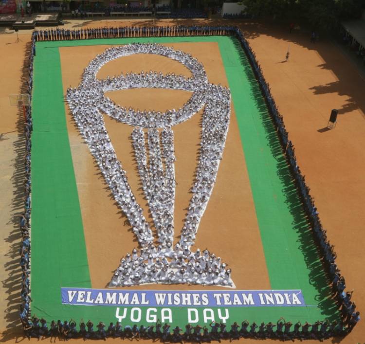 HUMAN FORMATION OF WORLD CUP TO CHEER TEAM INDIA AT VELAMMAL