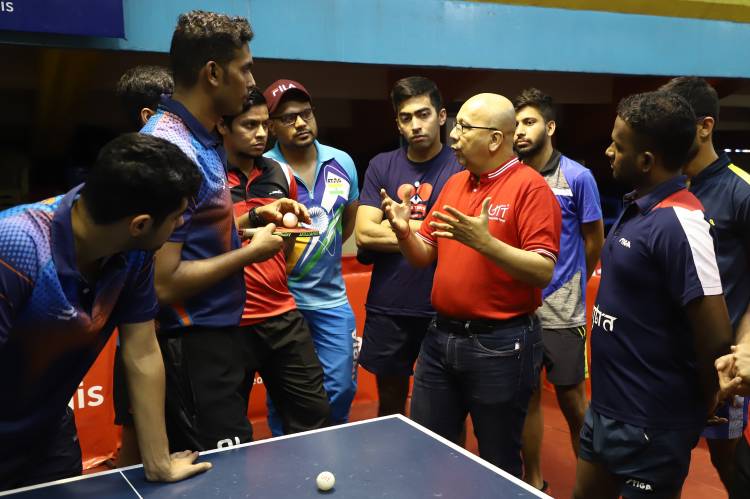 Indian table tennis team practices for Olympic qualifier at SDAT AKG, Nehru Stadium