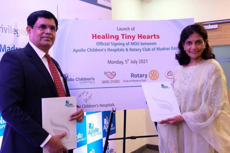 Rotary Club of Madras East Signs MOU with Apollo Children's Hospital to reach out to poor children requiring life saving heart surgery.  Initial target of helping 500 poor children over a period of 1 year