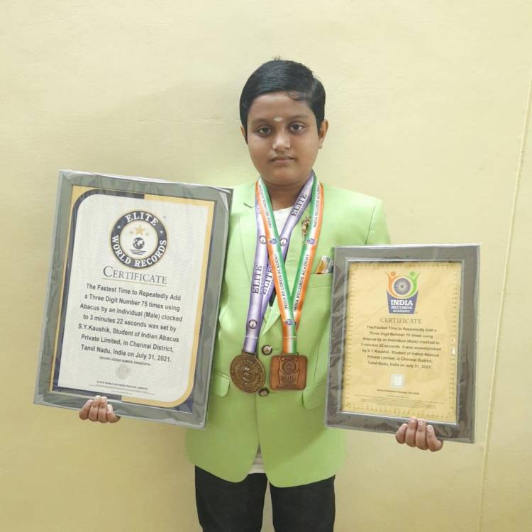 VELAMMAL STUDENT SETS WORLD RECORD IN ABACUS
