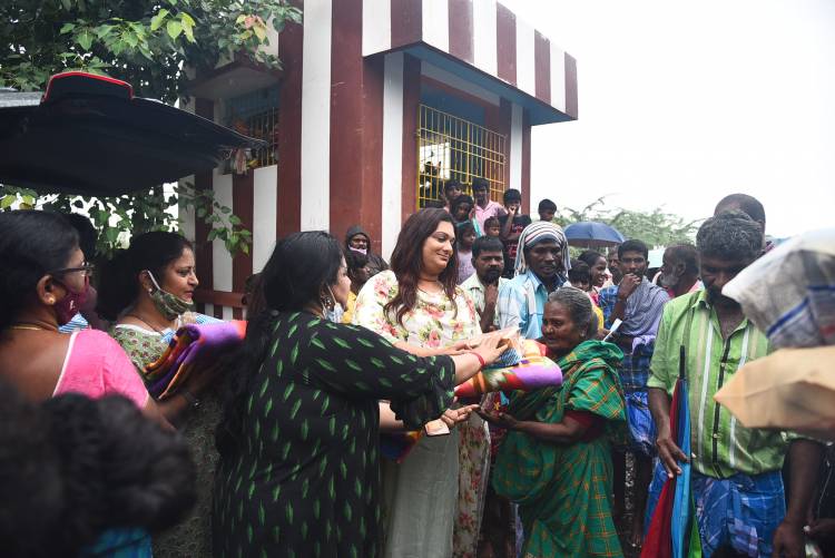  Social Activist Apsara Reddy distributes relief materials for the Tribal Resettlement Colony at Tambaram, Chennai