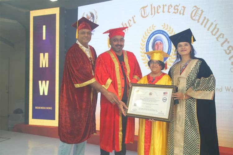 Actress Abirami, Mr.P.Indran, Mr.Sudarshan Seshadri was awarded an honorary doctorate on behalf of St. Teresa's University in association with the Cambridge School of Distance Education, England on the recommendation of  Indian Media Works President John Amalan.