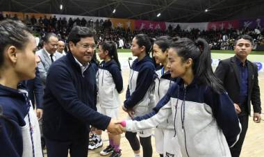 CM Shri Conrad Sangma hands over medals to the winners of the North East Olympics Games