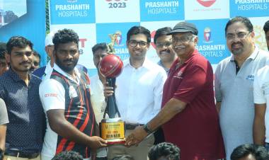 Prashanth Hospitals donates fund to Rotary Club for promoting good health for the people of Ponneri at Corporate Cricket Tournament Final (CCT 2023) Finals