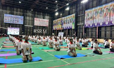 12th International Day of Yoga was celebrated at SRM IST by the Directorate of Sports and Department of Yoga.