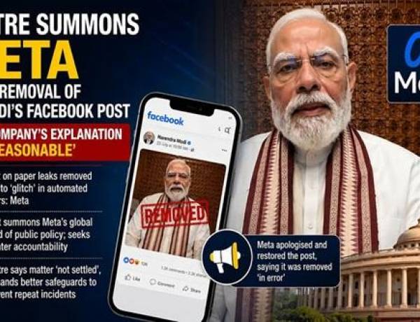 Central govt seeks explanation from Meta over temporary removal of PM Modi’s Facebook post...