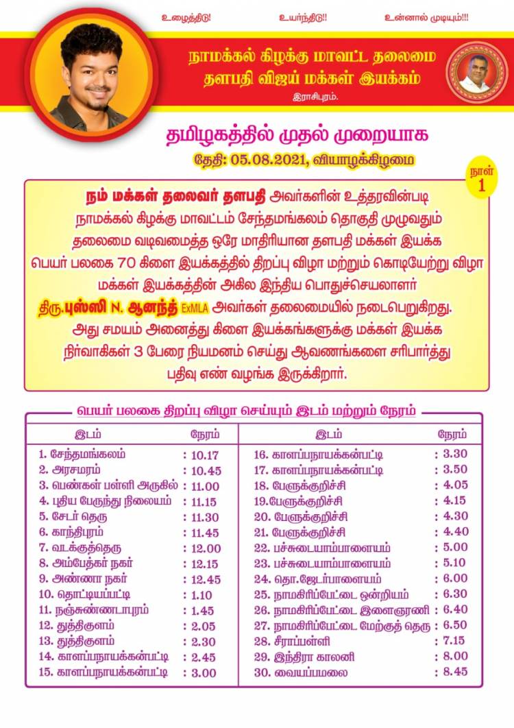 நாமக்கல் கிழக்கு மாவட்ட தலைமை தளபதி விஜய் மக்கள் இயக்கம் சார்பாக நலத்திட்ட உதவிகள்!