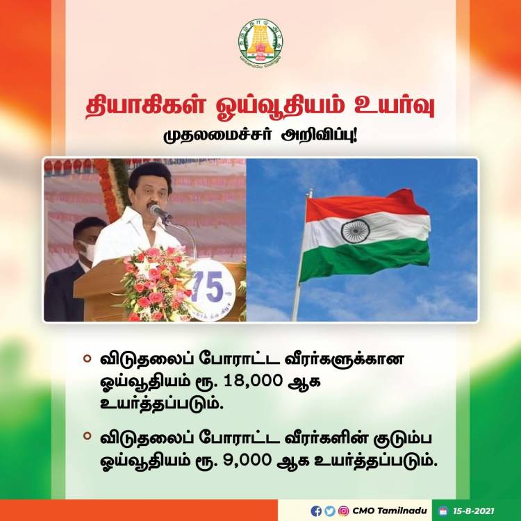 முதலமைச்சர் மு.க.ஸ்டாலின் சுதந்திர தின உரை: