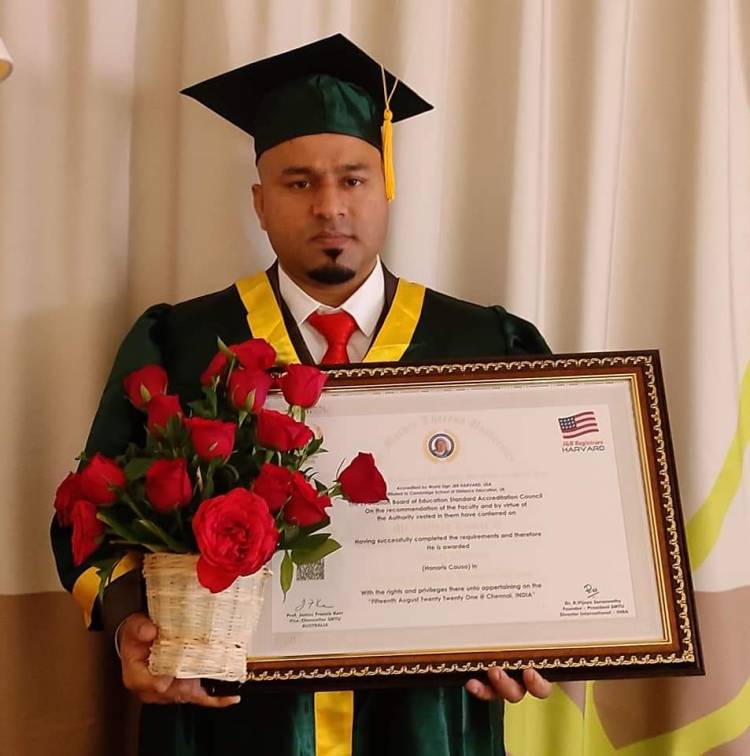 Mr.Sathish Kumar from Ooty received the Gems of Universe & Honourary Doctorate, by St. Mother Therasa University