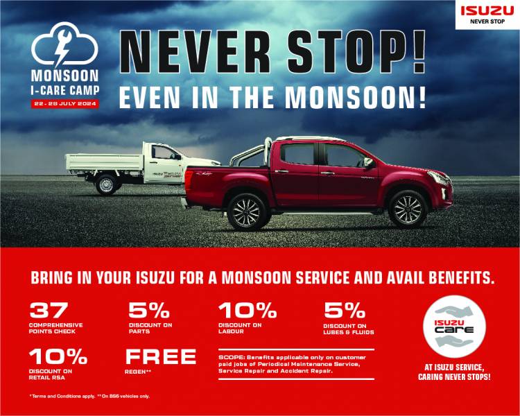 Isuzu Motors India to roll-out ‘ISUZU I-Care Monsoon Camp’ across India.