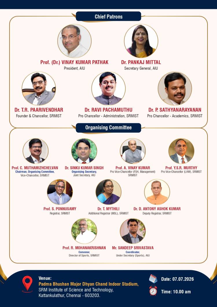 The Association of Indian Universities (AIU) All India Sports Meet 2026 for Directors of Sports to be Hosted at SRMIST